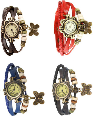 View NS18 Vintage Butterfly Rakhi Combo of 4 Brown, Blue, Red And Black Analog Watch  - For Women Wrist Watches Price Online(NS18)