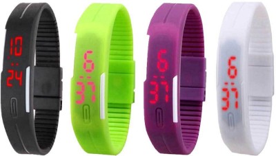 NS18 Silicone Led Magnet Band Combo of 4 Black, Green, Purple And White Digital Watch  - For Boys & Girls   Watches  (NS18)
