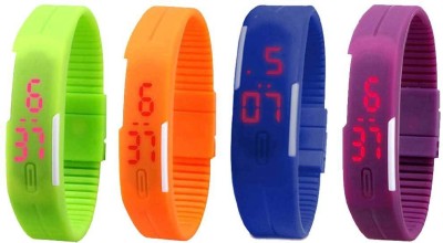 NS18 Silicone Led Magnet Band Watch Combo of 4 Green, Orange, Blue And Purple Digital Watch  - For Couple   Watches  (NS18)