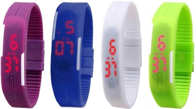 NS18 Silicone Led Magnet Band Combo of 4 Purple, Blue, White And Green Digital Watch  - For Boys & Girls   Watches  (NS18)