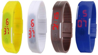 NS18 Silicone Led Magnet Band Combo of 4 Yellow, White, Brown And Blue Digital Watch  - For Boys & Girls   Watches  (NS18)