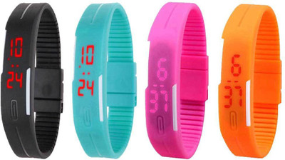 

Kissu Led Magnet Band Combo of 4 Black, Sky Blue, Pink And Orange Watch - For Men & Women