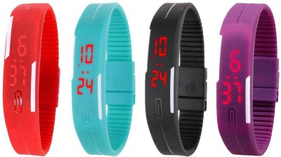 NS18 Silicone Led Magnet Band Watch Combo of 4 Red, Sky Blue, Black And Purple Digital Watch  - For Couple   Watches  (NS18)
