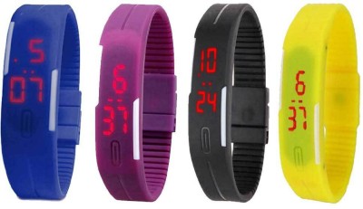 NS18 Silicone Led Magnet Band Combo of 4 Blue, Purple, Black And Yellow Digital Watch  - For Boys & Girls   Watches  (NS18)