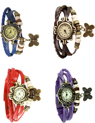 NS18 Vintage Butterfly Rakhi Combo of 4 Blue, Red, Brown And Purple Analog Watch  - For Women   Watches  (NS18)