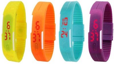 NS18 Silicone Led Magnet Band Watch Combo of 4 Yellow, Orange, Sky Blue And Purple Digital Watch  - For Couple   Watches  (NS18)