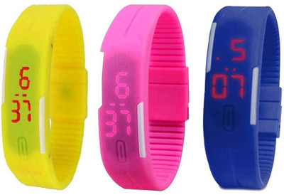 

RSN Silicone Led Magnet Band Combo of 3 Yellow, Pink And Blue Watch - For Men & Women