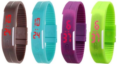 NS18 Silicone Led Magnet Band Combo of 4 Brown, Sky Blue, Purple And Green Digital Watch  - For Boys & Girls   Watches  (NS18)