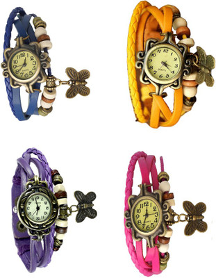 

Kissu Vintage Rakhi Combo of 4 Blue, Purple, Yellow And Pink Watch - For Women