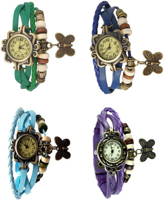 

NS18 Vintage Butterfly Rakhi Combo of 4 Green, Sky Blue, Blue And Purple Watch - For Women