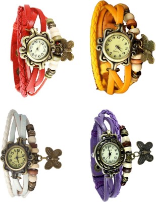 NS18 Vintage Butterfly Rakhi Combo of 4 Red, White, Yellow And Purple Analog Watch  - For Women   Watches  (NS18)