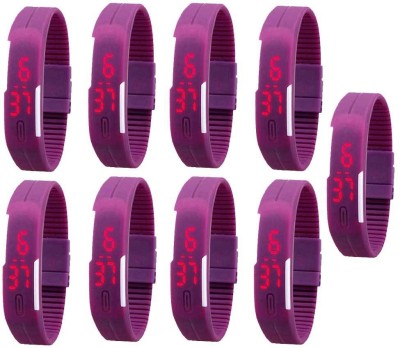 

NS18 Silicone Led Magnet Band Combo of 9 Purple Watch - For Boys & Girls