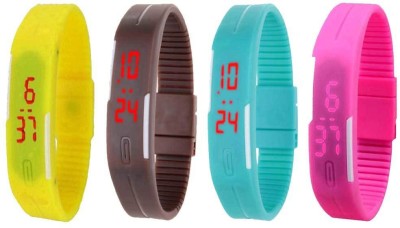 NS18 Silicone Led Magnet Band Watch Combo of 4 Yellow, Brown, Sky Blue And Pink Digital Watch  - For Couple   Watches  (NS18)