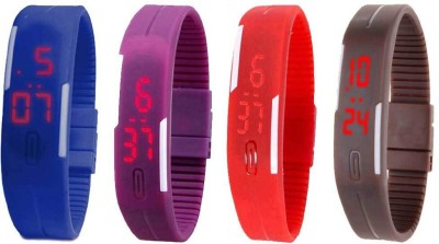 NS18 Silicone Led Magnet Band Combo of 4 Blue, Purple, Red And Brown Digital Watch  - For Boys & Girls   Watches  (NS18)
