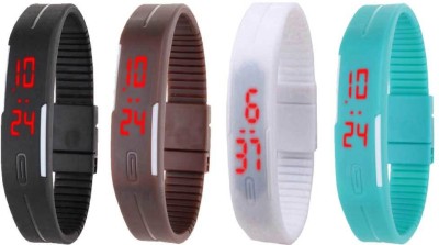 NS18 Silicone Led Magnet Band Watch Combo of 4 Black, Brown, White And Sky Blue Digital Watch  - For Couple   Watches  (NS18)
