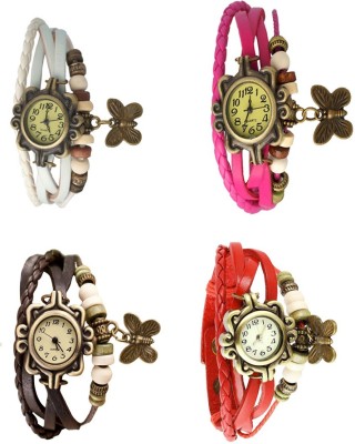 NS18 Vintage Butterfly Rakhi Combo of 4 White, Brown, Pink And Red Analog Watch  - For Women   Watches  (NS18)
