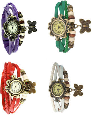 

NS18 Vintage Butterfly Rakhi Combo of 4 Purple, Red, Green And White Watch - For Women