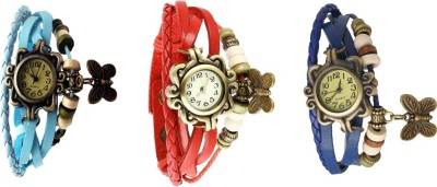NS18 Vintage Butterfly Rakhi Watch Combo of 3 Sky Blue, Red And Blue Analog Watch  - For Women   Watches  (NS18)