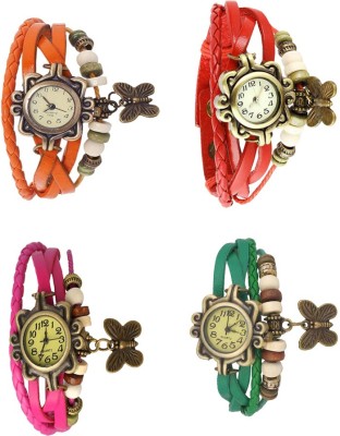 NS18 Vintage Butterfly Rakhi Combo of 4 Orange, Pink, Red And Green Analog Watch  - For Women   Watches  (NS18)