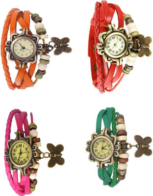 NS18 Vintage Butterfly Rakhi Combo of 4 Orange, Pink, Red And Green Analog Watch  - For Women   Watches  (NS18)