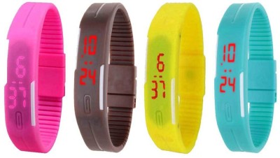 NS18 Silicone Led Magnet Band Watch Combo of 4 Pink, Brown, Yellow And Sky Blue Digital Watch  - For Couple   Watches  (NS18)