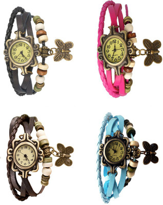 

NS18 Vintage Butterfly Rakhi Combo of 4 Black, Brown, Pink And Sky Blue Watch - For Women