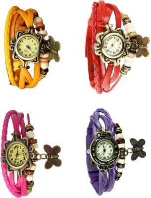 NS18 Vintage Butterfly Rakhi Combo of 4 Yellow, Pink, Red And Purple Analog Watch  - For Women   Watches  (NS18)