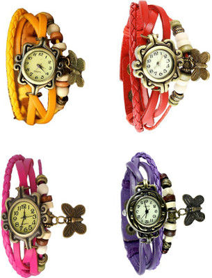 

NS18 Vintage Butterfly Rakhi Combo of 4 Yellow, Pink, Red And Purple Watch - For Women