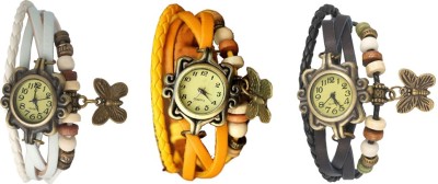 NS18 Vintage Butterfly Rakhi Watch Combo of 3 White, Yellow And Black Analog Watch  - For Women   Watches  (NS18)