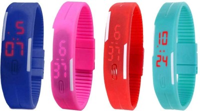 NS18 Silicone Led Magnet Band Watch Combo of 4 Blue, Pink, Red And Sky Blue Digital Watch  - For Couple   Watches  (NS18)