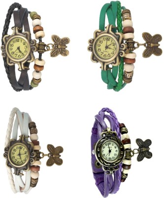 NS18 Vintage Butterfly Rakhi Combo of 4 Black, White, Green And Purple Analog Watch  - For Women   Watches  (NS18)