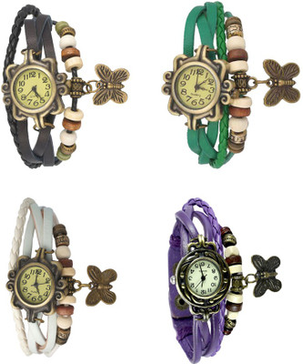 NS18 Vintage Butterfly Rakhi Combo of 4 Black, White, Green And Purple Analog Watch  - For Women   Watches  (NS18)