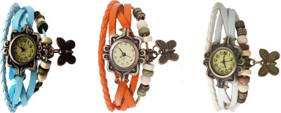 

Kissu Vintage Rakhi Watch Combo of 3 Sky Blue, Orange And White Watch - For Women