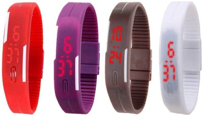 NS18 Silicone Led Magnet Band Combo of 4 Red, Purple, Brown And White Digital Watch  - For Boys & Girls   Watches  (NS18)