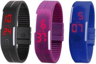 NS18 Silicone Led Magnet Band Combo of 3 Black, Purple And Blue Digital Watch  - For Boys & Girls   Watches  (NS18)