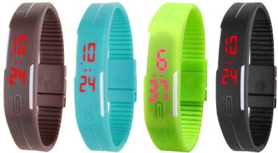 NS18 Silicone Led Magnet Band Combo of 4 Brown, Sky Blue, Green And Black Digital Watch  - For Boys & Girls   Watches  (NS18)