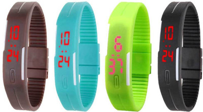 NS18 Silicone Led Magnet Band Combo of 4 Brown, Sky Blue, Green And Black Digital Watch  - For Boys & Girls   Watches  (NS18)