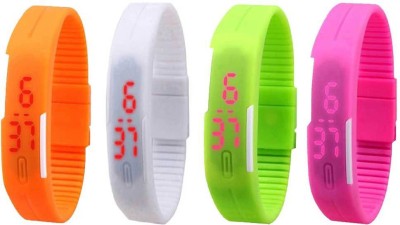 NS18 Silicone Led Magnet Band Combo of 4 Orange, White, Green And Pink Digital Watch  - For Boys & Girls   Watches  (NS18)