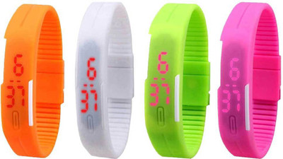 NS18 Silicone Led Magnet Band Combo of 4 Orange, White, Green And Pink Digital Watch  - For Boys & Girls   Watches  (NS18)