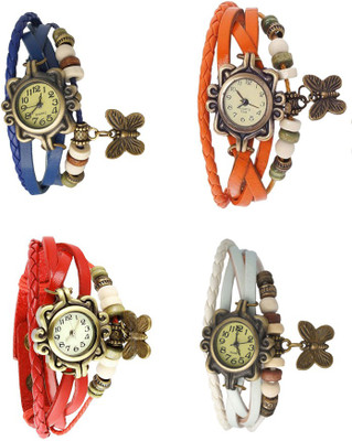 View NS18 Vintage Butterfly Rakhi Combo of 4 Blue, Red, Orange And White Analog Watch  - For Women Wrist Watches Price Online(NS18)