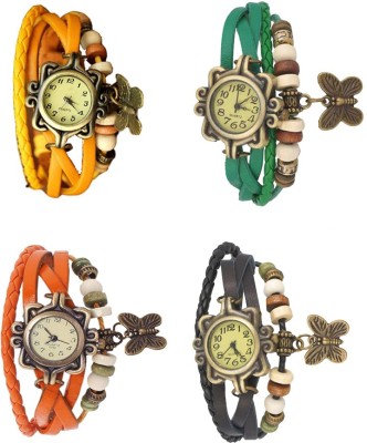 NS18 Vintage Butterfly Rakhi Combo of 4 Yellow, Orange, Green And Black Analog Watch  - For Women   Watches  (NS18)