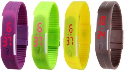 NS18 Silicone Led Magnet Band Combo of 4 Purple, Green, Yellow And Brown Digital Watch  - For Boys & Girls   Watches  (NS18)