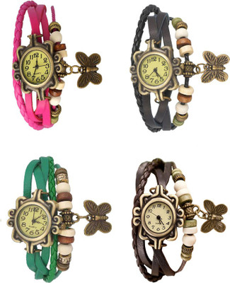 

NS18 Vintage Butterfly Rakhi Combo of 4 Pink, Green, Black And Brown Watch - For Women