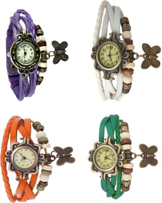 NS18 Vintage Butterfly Rakhi Combo of 4 Purple, Orange, White And Green Analog Watch  - For Women   Watches  (NS18)