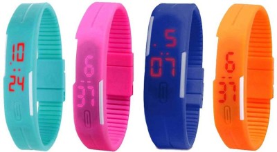 NS18 Silicone Led Magnet Band Combo of 4 Sky Blue, Pink, Blue And Orange Digital Watch  - For Boys & Girls   Watches  (NS18)