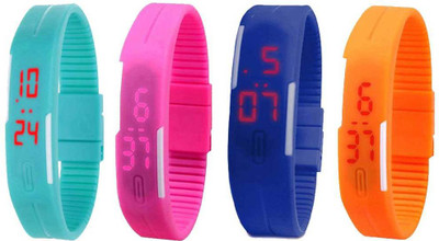 

NS18 Silicone Led Magnet Band Combo of 4 Sky Blue, Pink, Blue And Orange Watch - For Boys & Girls