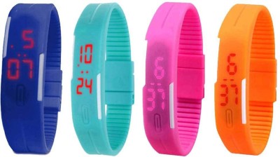 NS18 Silicone Led Magnet Band Combo of 4 Blue, Sky Blue, Pink And Orange Digital Watch  - For Boys & Girls   Watches  (NS18)