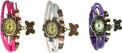 

Kissu Vintage Rakhi Watch Combo of 3 Pink, White And Purple Watch - For Women