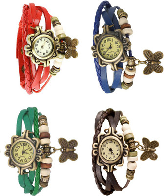 

NS18 Vintage Butterfly Rakhi Combo of 4 Red, Green, Blue And Brown Watch - For Women