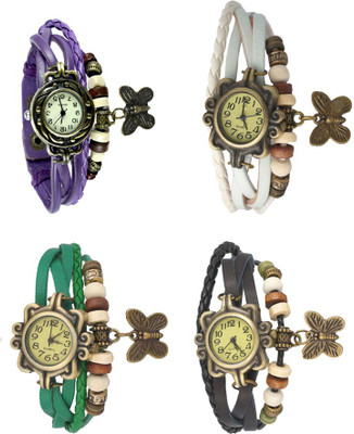 

NS18 Vintage Butterfly Rakhi Combo of 4 Purple, Green, White And Black Watch - For Women